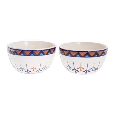 Antigua Breeze,'Ceramic Hand Painted Soup Bowls with Geometric Design (Pair)'