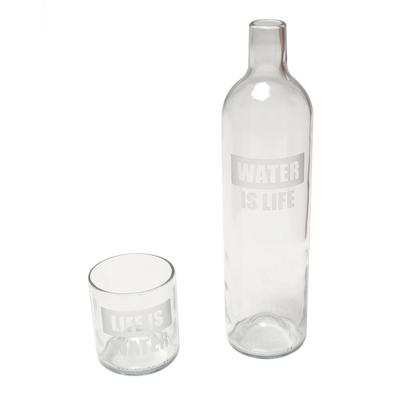Water is Life,'Upcycled Bottle Carafe and Glass Set Crafted in Bali'