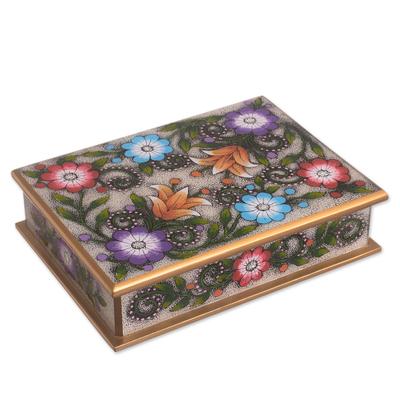 'Colorful Reverse-Painted Glass Decorative Box from Peru'