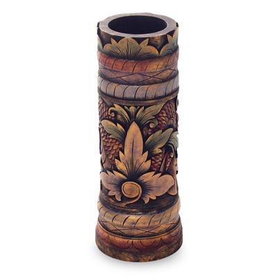 Decorative wood vase, 'Baru Klinting Dragon'