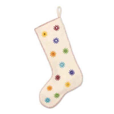 Twinkling Stars,'Embellished Wool Felt Stocking from India'