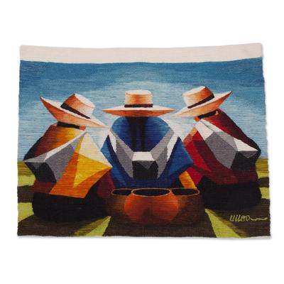 Women's Conversation,'100% Wool Multi-Color Andean Trio Tapestry'