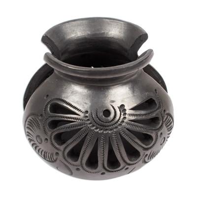 Fan Flower,'Oaxaca Barro Negro Ceramic Napkin Holder'