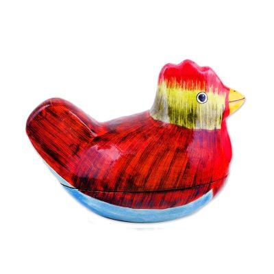 'Hand-Painted Papier Mache Rooster Decorative Box from India'