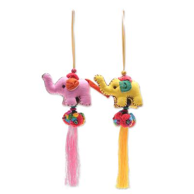 'Cotton-Blend Elephant Ornaments from Thailand (Pair)'