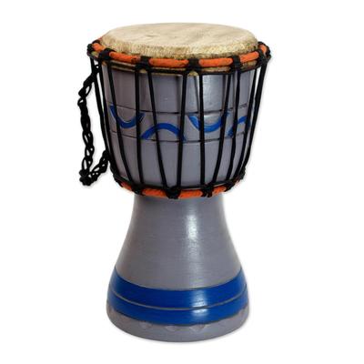 Anomabu Waves,'Handcrafted Grey and Blue Authentic African Mini Djembe Drum'