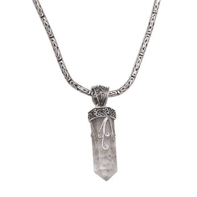 Crystalline Fern,'Handmade 925 Sterling Silver Quartz Pendant Chain Necklace'