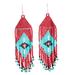 Diamond Eyes,'Blue and Red Diamond Pattern Glass Beaded Waterfall Earrings'