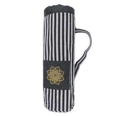 Striped Mandala in Black,'Ikat Cotton Yoga Mat Bag with Stripe Motif'