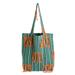 Green and Orange,'Green Plaid Open Top Tote Bag With Orange Fringe'