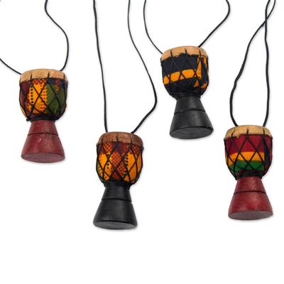 Djembe Colors,'Sese Wood Djembe Drum Ornaments from Ghana (Set of 4)'