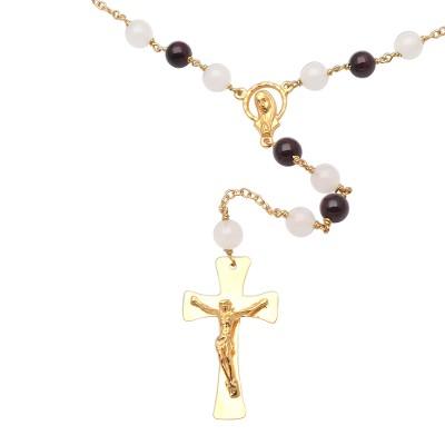 Gemstone Cross,'Gold Plated Garnet and Moonstone Rosary from Bali'