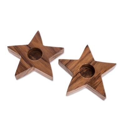 'Star-Shaped Wood Tealight Holders from Guatemala (Pair)'