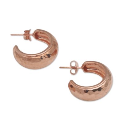 Radiant Shine,'Balinese Rose Gold Plated 925 Half Hoop Silver Earrings'