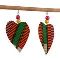 Grateful Heart,'Heart Shaped Cotton Print Sese Wood Dangle Earrings'