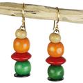 Candy Columns,'Orange Red and Green Sese Wood Candy Columns Dangle Earrings'