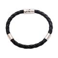 Soulful Trio,'Leather and Sterling Silver Braided Bracelet from Bali'