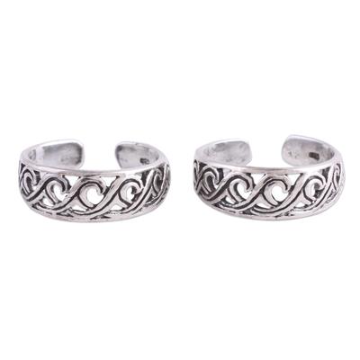 Fascinating Swirls,'Handcrafted Sterling Silver Pair of Toe Rings from India'