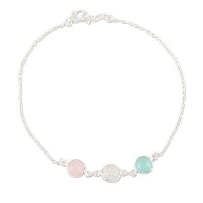 Underwater Trio,'Chalcedony and Rose Quartz Anklet'