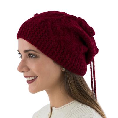 Stylish in Red,'Red Alpaca Wool Hand Knitted Neck Warmer or Hat'