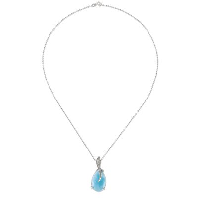 'Drop-Shaped Larimar and CZ Pendant Necklace from Thailand'