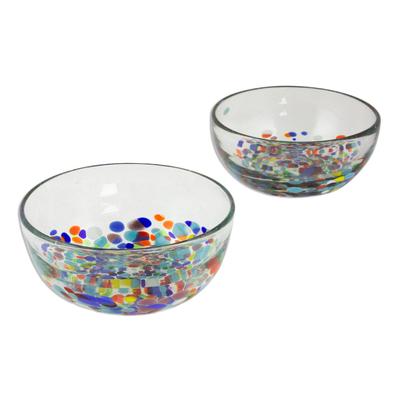 Confetti Festival,'2 Artisan Crafted Colorful Mexican Hand Blown Bowls Set'