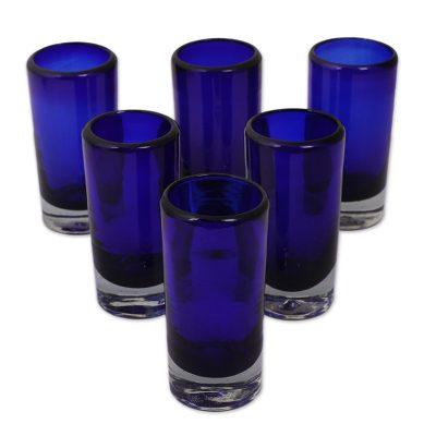 'Pure Cobalt' (set of 6) - Set of 6 Blue Hand Blown Mexican Tequila Shot Glasses