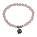 Still Rose,'Rose Quartz and Flower Charm Beaded Bracelet from Bali'