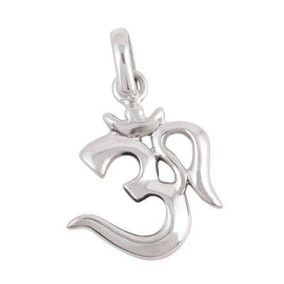 Majestic Om,'High-Polish Sterling Silver Om Pendant from India'