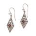 Diamond Vines,'Handmade Garnet and Sterling Silver Dangle Earrings'