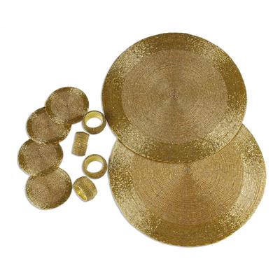 Elegance in Gold,'Glass Beaded Table Setting in Gold from India (12 Piece)'
