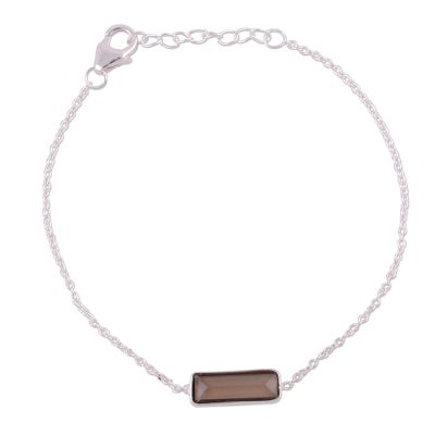 Elegant Prism,'Smoky Quartz and 925 Silver Pendant Bracelet from India'