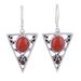 Radiant Triangle,'Carnelian and Garnet Sterling Silver Dangle Earrings'