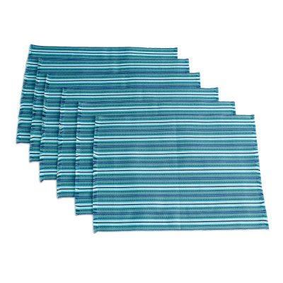 Tecpan Tradition,'Blue Striped Placemats (Set of 6)'