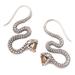 Striking Snake in Yellow,'Sterling Silver Snake Drop Earrings with Citrine Stones'