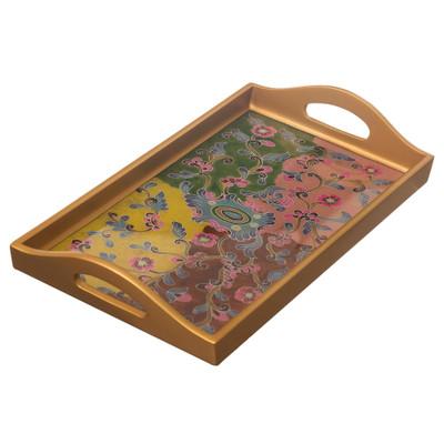 Miraflores Flora,'Reverse-Painted Glass Floral Tray'