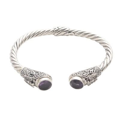 Perched Butterfly,'Butterfly Motif Amethyst Cuff Bracelet'