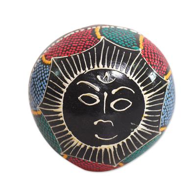 Java Sunrise,'Coconut Shell Maraca Rattle with Multicolored Sun Design'