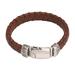 Tranquil Weave in Brown,'Men's Leather Braided Wristband Bracelet in Brown from Bali'