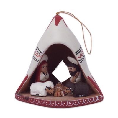 'Andean Hand-Painted Ceramic Nativity Ornament from Peru'