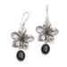 Jepun Shadow,'Black Onyx and Sterling Silver Blossom Dangle Earrings'