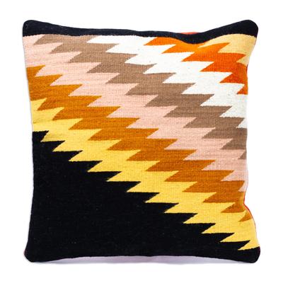Zapotec Lightning,'Zigzag Motif Wool Cushion Cover...