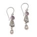 Gracious Offering,'Hook Earrings with Amethyst and Cultured Pearl'