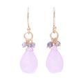 Glittering Pink Drops,'22k Gold Plated Rose Quartz and Labradorite Dangle Earrings'