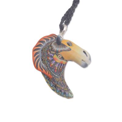 Laughing Horse,'Artisan Handmade Polymer Clay Horse Pendant Necklace'