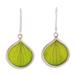 Spring Green Hydrangea,'Sterling Silver and Green Leaf Dangle Earrings from Peru'