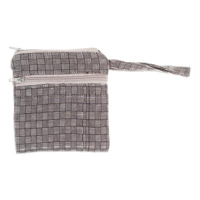 Frugal Weave,'Black and White Basket Weave Patterned Cotton Coin Purse'