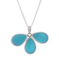 Daisy Wings,'Aqua Hydrangea Leaf and Sterling Silver Pendant Necklace'