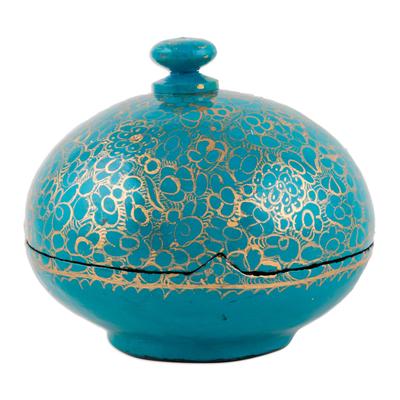 Turquoise Magic,'Wood and Papier Mache Decorative Box in Turquoise and Gold'