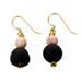Eco Serenity,'Agate and Black Recycled Glass Beaded Dangle Earrings'